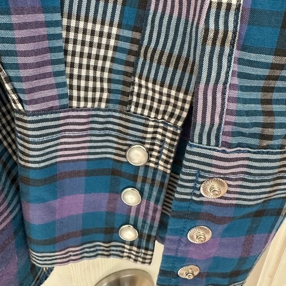Vtg Western Shirt Wrangler 16.5x34 Cowboy Cut Pearl Snap Blue Plaid XLong Tails - Picture 3 of 9